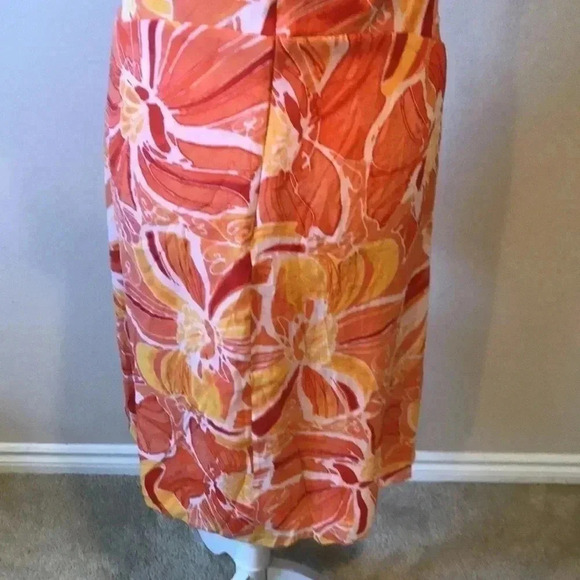 KAY UNGER Orange Silk Ruffled Front Halter Dress with Brooch Peephole Back-8 - Picture 8 of 10